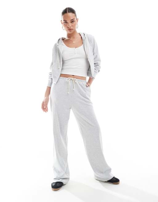 Pull&Bear – Jogginghose in meliertem Grau mit weitem Bein, Kombiteil