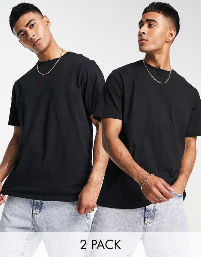 Pull&Bear Join Life 2-pack t-shirt in black