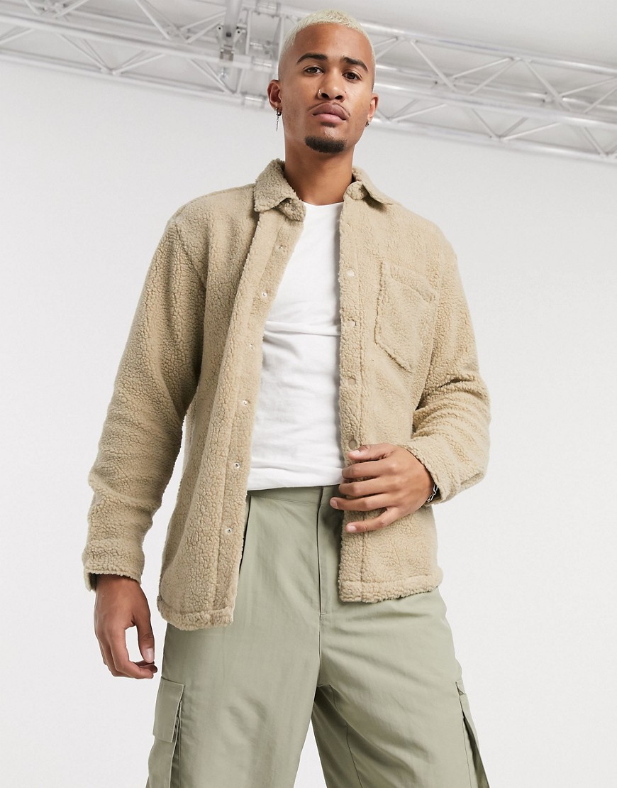 Pull&Bear - Join Life - Camicia in pile borg beige