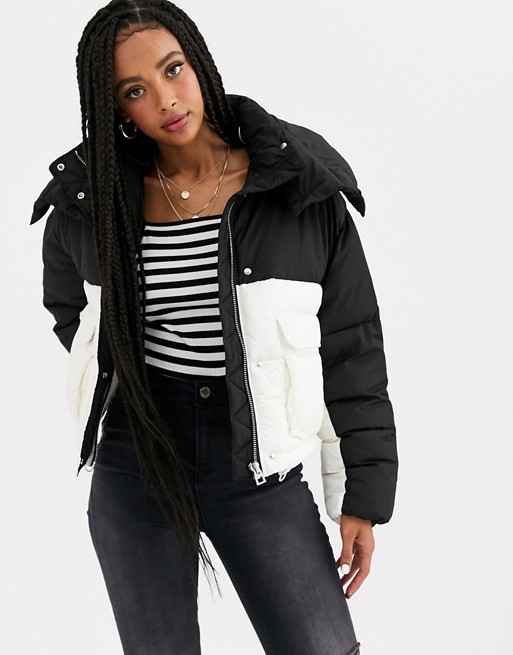 Pull&Bear join life colour mix padded jacket in cream
