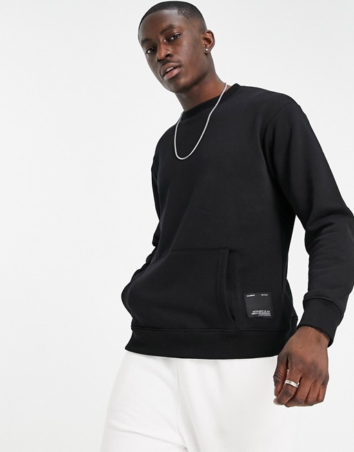 Pull&Bear Join Life crew neck sweat with pocket and label detail in black