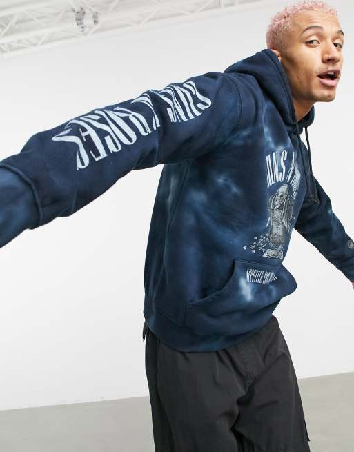 Pull Bear Join Life Guns n Roses Kapuzenpullover in Blau mit Batikmuster