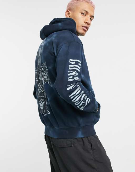 Pull Bear Join Life Guns N Roses hoodie in blue tie dye