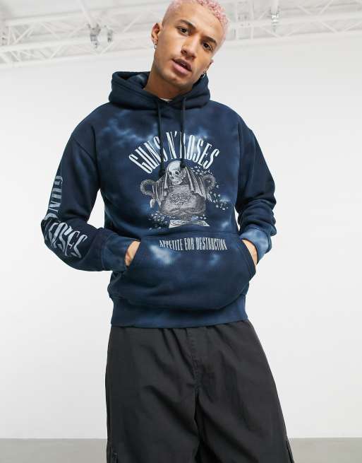 Pull Bear Join Life Guns n Roses hoodie in blue tie dye