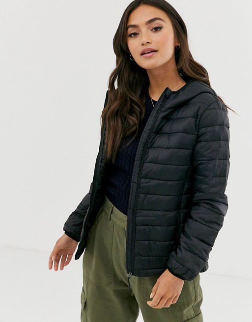 Pull&Bear join life hooded padded jacket in black