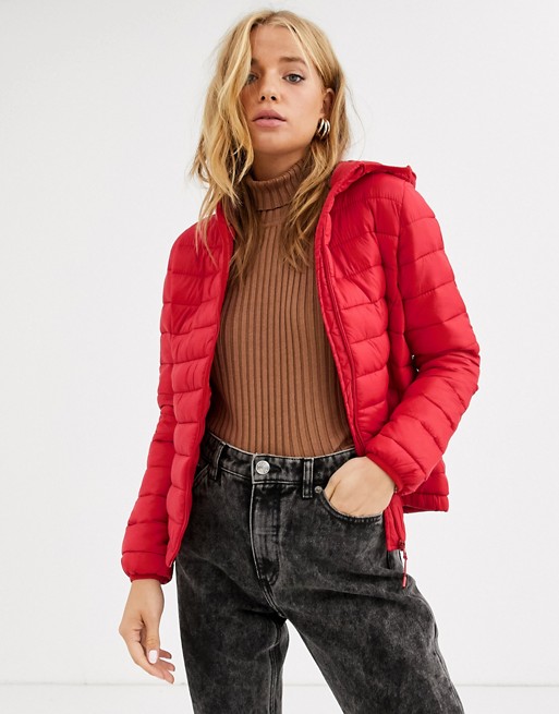 Pull&Bear join life hooded padded jacket in red