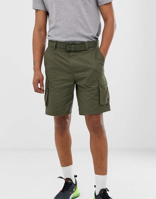 Pull&Bear – Join Life – Kakifärgade cargoshorts i bomull med skärp