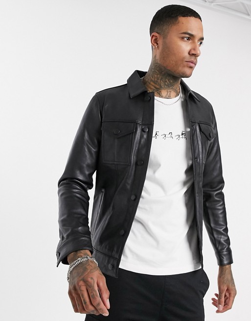 Pull&Bear Join Life leather jacket in black