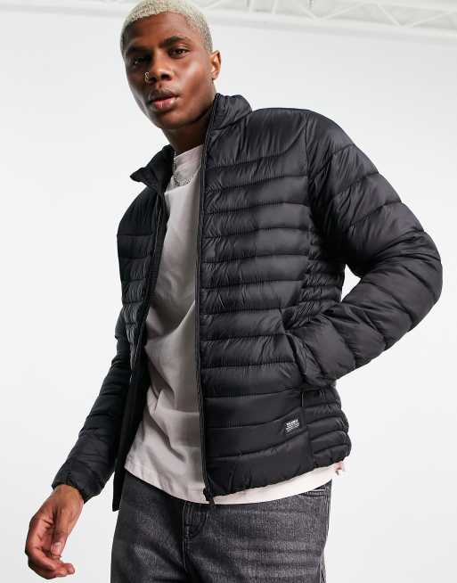 Pull&Bear Join Life light puffer jacket in black | ASOS