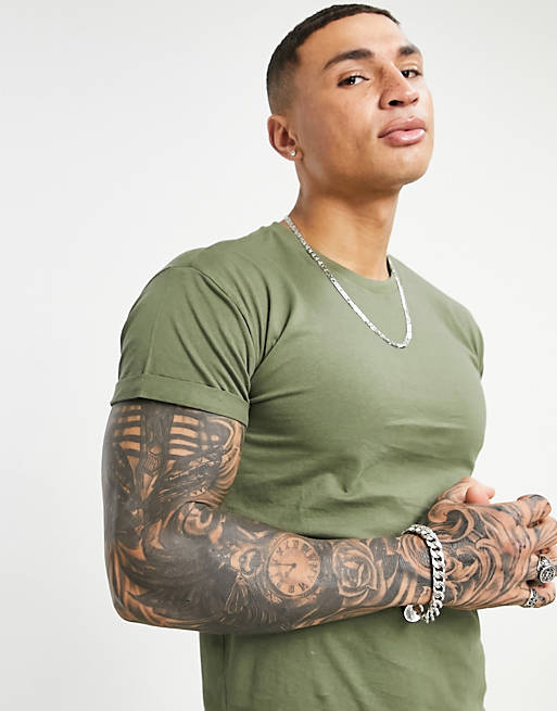 Pull&Bear Join Life muscle fit t-shirt in khaki