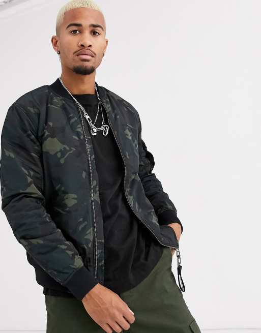 Pull&Bear Join Life padded bomber jacket in camo | ASOS