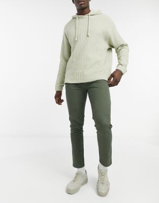 PULL & BEAR JOIN LIFE SKINNY FIT SMART CHINOS WITH BELT IN KHAKI-GREEN