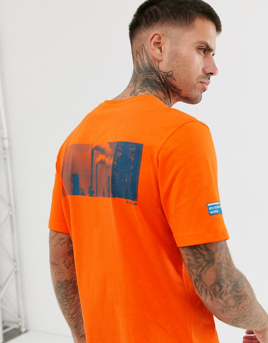 Pull&Bear - Join Life - T-shirt arancione con stampa sul retro