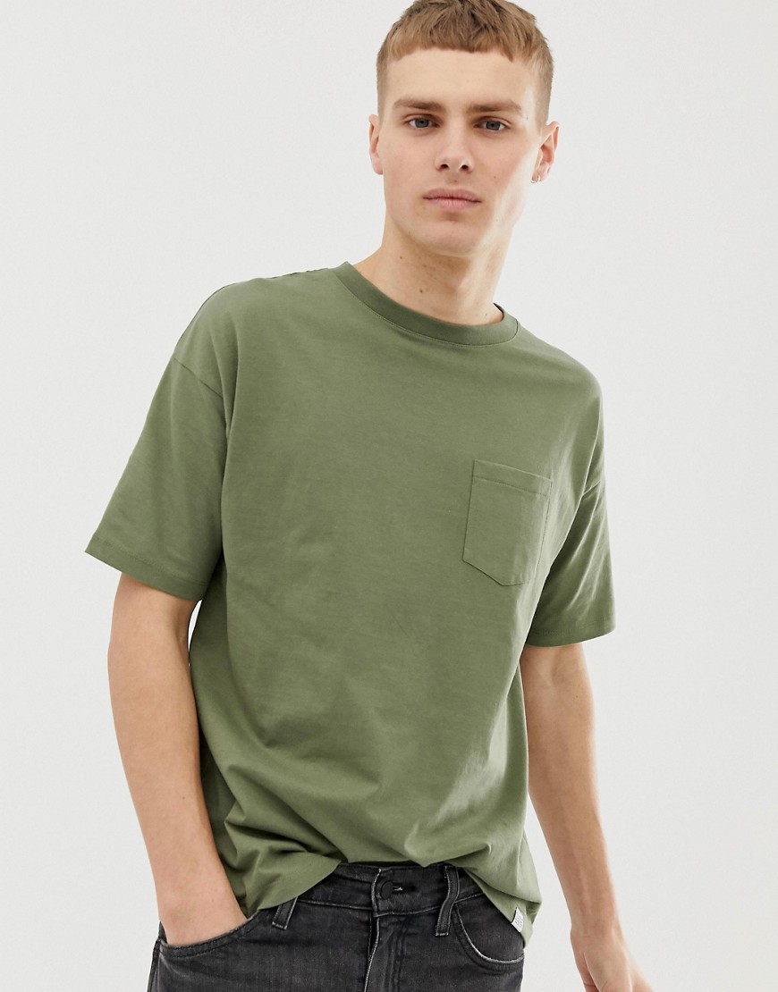 Pull&Bear - Join Life - T-shirt in cotone biologico kaki con tasche-Verde