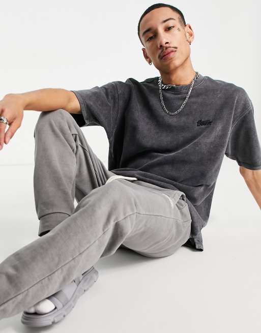 Pull&Bear - Join Life - T-shirt in felpa nera in coordinato