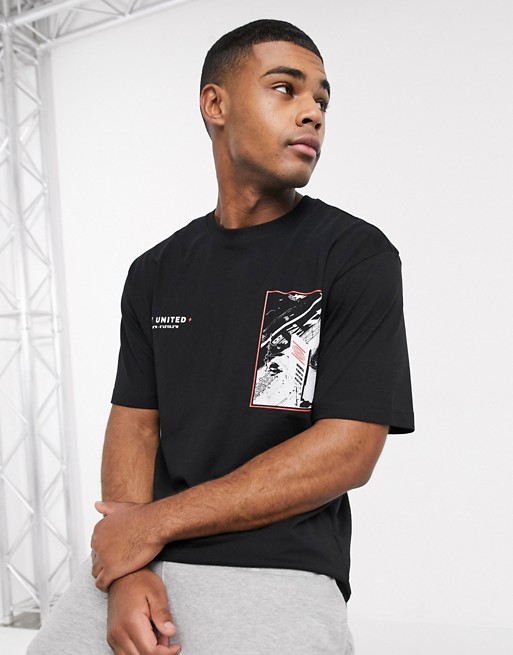 Pull&Bear Join Life t-shirt with chest print in black