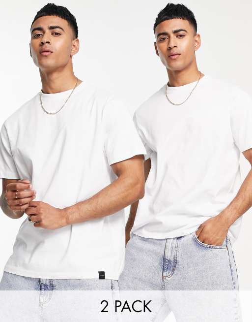 Pull&Bear – Join Life – Weiße T-Shirts im 2er-Pack