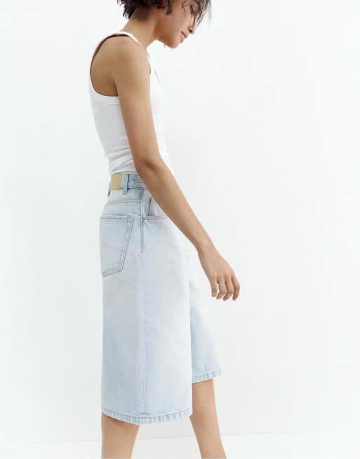 Pull&Bear - Jorts blu pallido a vita bassa, 3 di 7