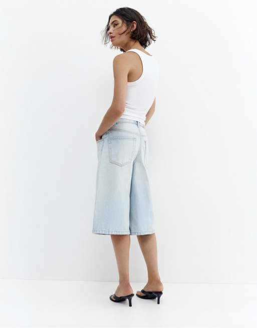 Pull&Bear - Jorts blu pallido a vita bassa, 4 di 7