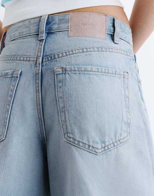 Pull&Bear – Jorts in Blassblau mit niedrigem Bund, 5 von 6