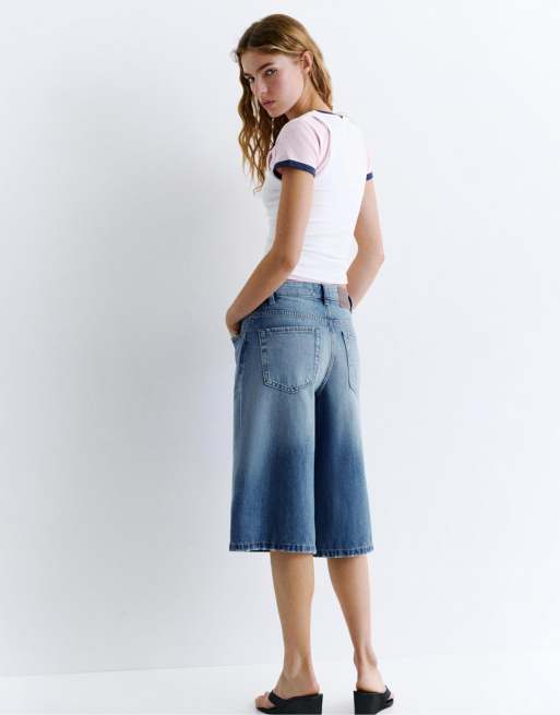 Pull&Bear – Jorts in Dunkelblau mit niedrigem Bund, 4 von 6