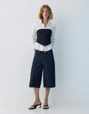 Pull & Bear - Jorts in Marineblau mit niedrigem Bund