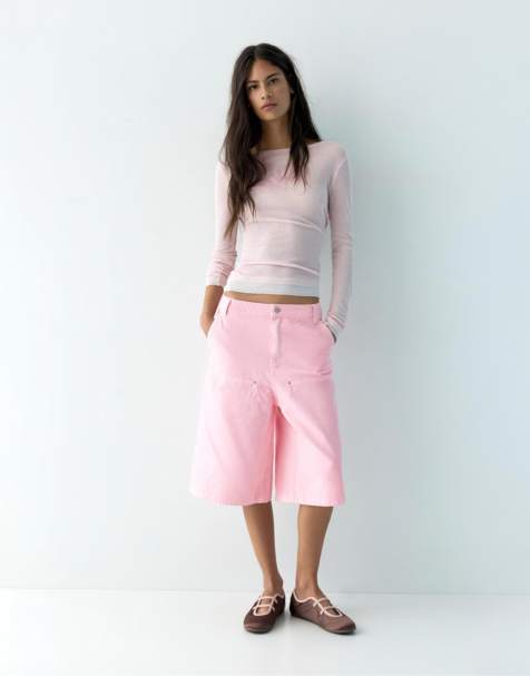 Pull&Bear - Jorts rosa con gamba doppia - view 1