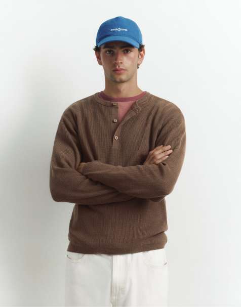 Pull&Bear jumper med henley-krave i chokolade - view 1