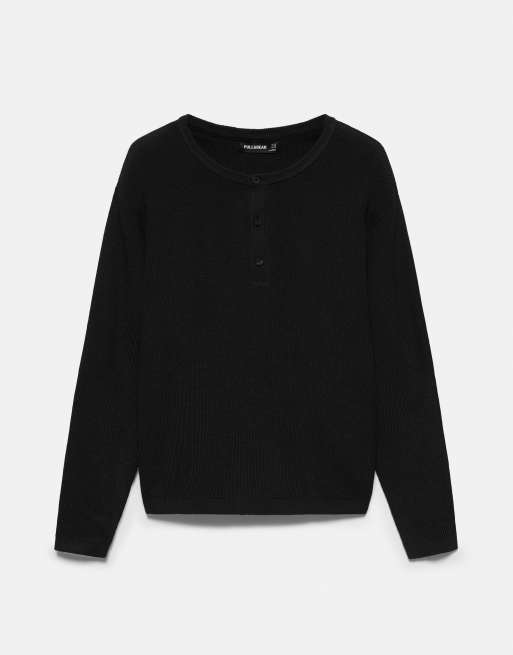 Pull&Bear jumper med henley-ringning i svart, 5 av 7