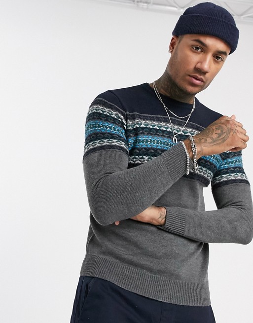 Pull&Bear jumper with knit detailing in grey