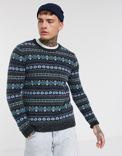 Pull&Bear jumper with knit detailing in navy/grey
