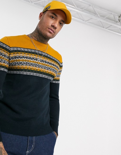 Pull&Bear jumper with knit detailing in navy