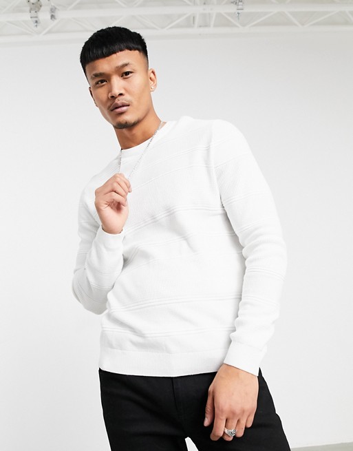 Pull&Bear jumper with tonal stripe in white