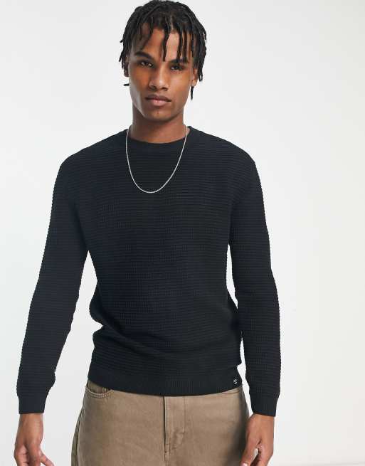 Pull&Bear jumper with waffle knit in black | ASOS