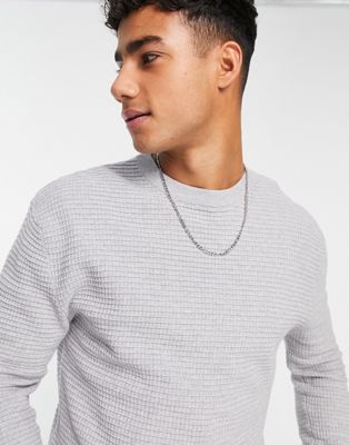 Pull&Bear jumper with waffle knit in grey