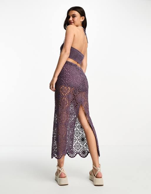 Pull&Bear - Jupe d'ensemble longue au crochet - Violet, 2 de 4