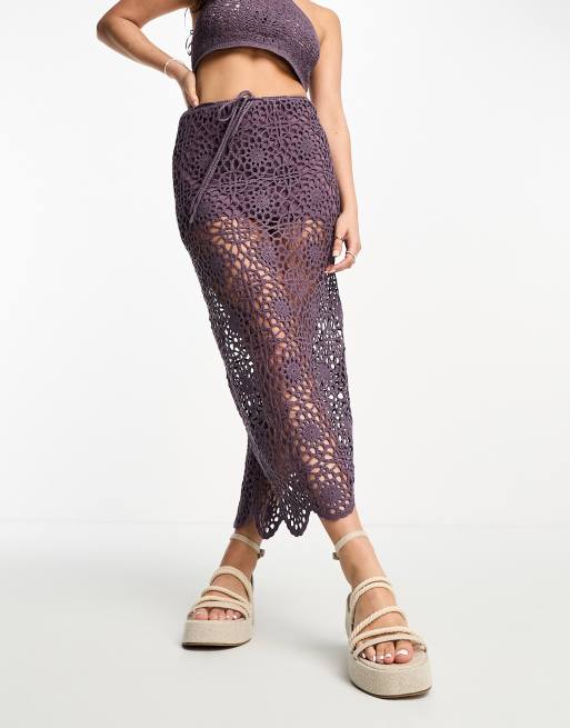 Pull&Bear - Jupe d'ensemble longue au crochet - Violet, 3 de 4