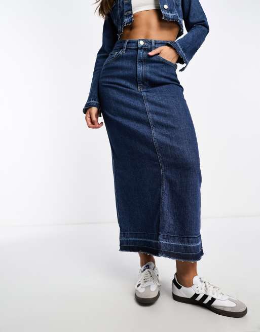 Pull&Bear - Jupe d'ensemble longueur mollet en jean - Bleu foncé, 2 de 4