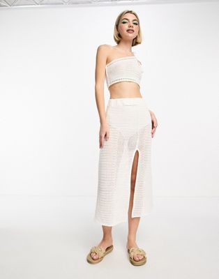 Pull&Bear crochet midi skirt co-ord in white - ASOS Price Checker