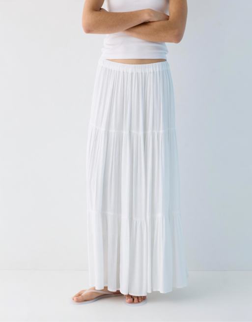 Pull&Bear - Jupe mi-longue à empiècements - Blanc, 3 de 4
