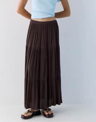 Pull & Bear - Jupe mi-longue à empiècements - Marron-Brown