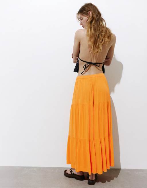 Pull&Bear - Jupe mi-longue à empiècements - Orange, 2 de 4