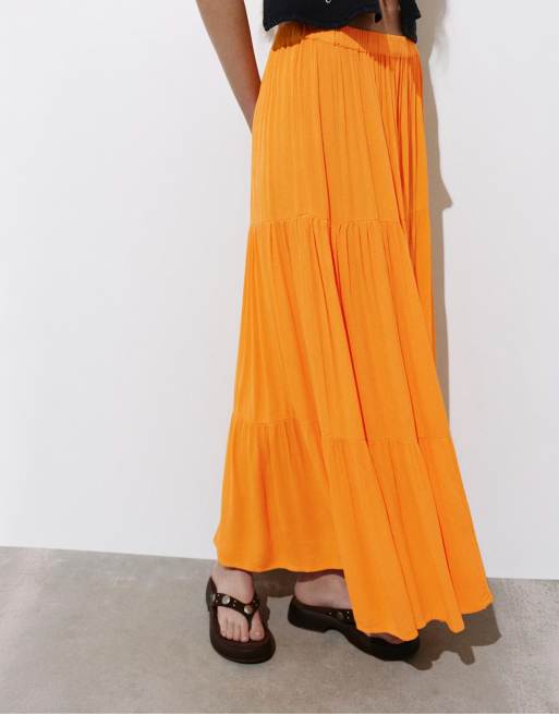 Pull&Bear - Jupe mi-longue à empiècements - Orange, 3 de 4