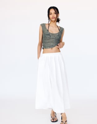 Jupe Paysanne Blanche Pull&Bear Taille 10 - Coton, Taille élastique - Bon état