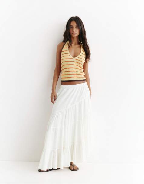 Pull&Bear - Jupe mi-longue asymétrique - Blanc - view 1