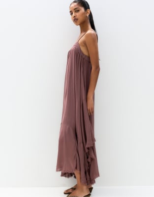 Pull & Bear - Jupe mi-longue avec ourlet asymétrique - Marron