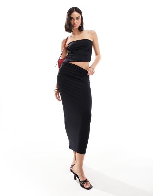 Pull&Bear - Jupe mi-longue d'ensemble en polyamide effet sculptant - Noir