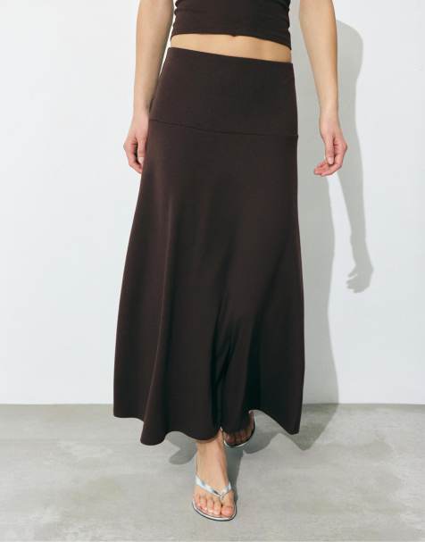 Pull&Bear - Jupe mi-longue évasée - Marron - view 1