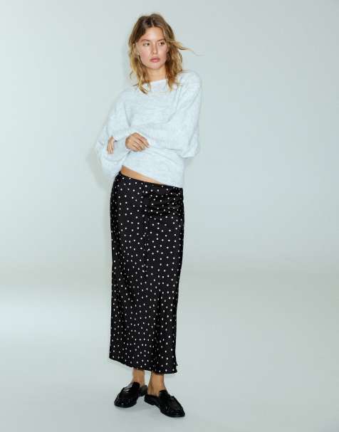 Pull&Bear jupe midi en satin à cordon de serrage à pois - view 1