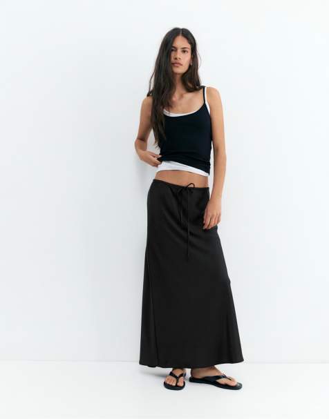 Pull&Bear - Jupe satinée mi-longue - Noir - view 1